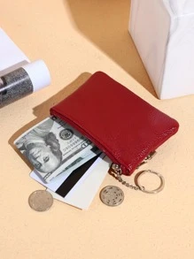 Multi Zipper Textured Coin Purse - Red - View 3