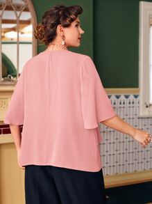 Mulvari Plus Butterfly Sleeve Overlay Blouse - Dusty Pink - View 2