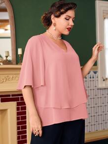 Mulvari Plus Butterfly Sleeve Overlay Blouse - Dusty Pink - View 3