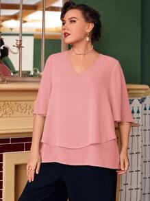 Mulvari Plus Butterfly Sleeve Overlay Blouse - Dusty Pink - View 5