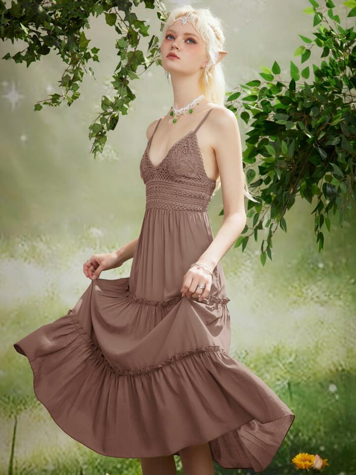 Lo nuevo en Fairycore Vestido de tirantes ribete fruncido con