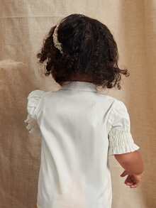 Bebé Blusa con estampado geométrico de manga farol ribete con fruncido - Blanco - Ver 2