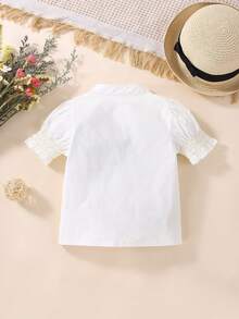 Bebé Blusa con estampado geométrico de manga farol ribete con fruncido - Blanco - Ver 4