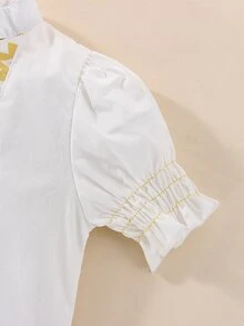 Bebé Blusa con estampado geométrico de manga farol ribete con fruncido - Blanco - Ver 7