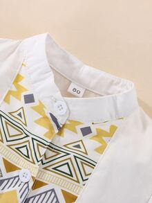 Bebé Blusa con estampado geométrico de manga farol ribete con fruncido - Blanco - Ver 8