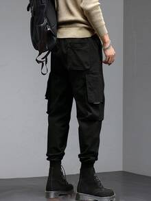 Manfinity 男士側翻蓋口袋抽繩 - 黑色 - 查看 2