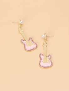 Rhinestone & Faux Pearl Chi tiết Hoa tai đàn ghi ta thả - Nhiều màu - Xem 2
