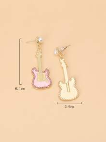 Rhinestone & Faux Pearl Chi tiết Hoa tai đàn ghi ta thả - Nhiều màu - Xem 3