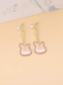 Rhinestone & Faux Pearl Chi tiết Hoa tai đàn ghi ta thả - Nhiều màu - Xem 4