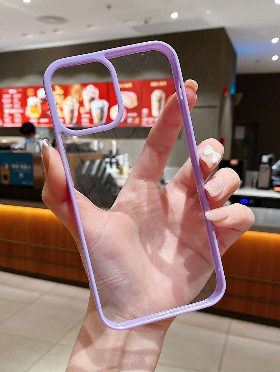 撞色邊框透明手機殼，相容於 iPhone15/15Plus/15Pro/15Promax - 紫色 - 查看 1