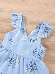 Bebé Vestido con estampado floral bajo con fruncido - Celeste - Ver 3
