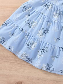 Bebé Vestido con estampado floral bajo con fruncido - Celeste - Ver 4
