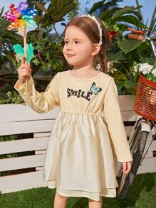SHEIN 小女童蝴蝶和字母圖案洋裝