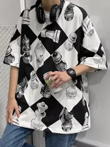 Tops Nam Đồ họa Sọc ca rô Đường phố - Đen và trắng - Xem 1