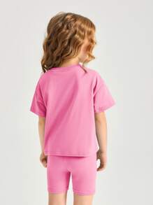 Young Girl Cotton Drop Shoulder Top & Biker Shorts Set