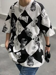 Tops Nam Đồ họa Sọc ca rô Đường phố - Đen và trắng - Xem 3