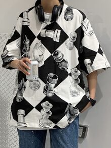 Tops Nam Đồ họa Sọc ca rô Đường phố - Đen và trắng - Xem 4