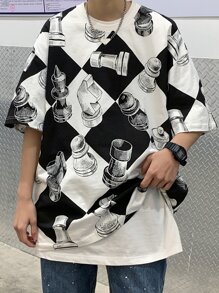 Tops Nam Đồ họa Sọc ca rô Đường phố - Đen và trắng - Xem 5