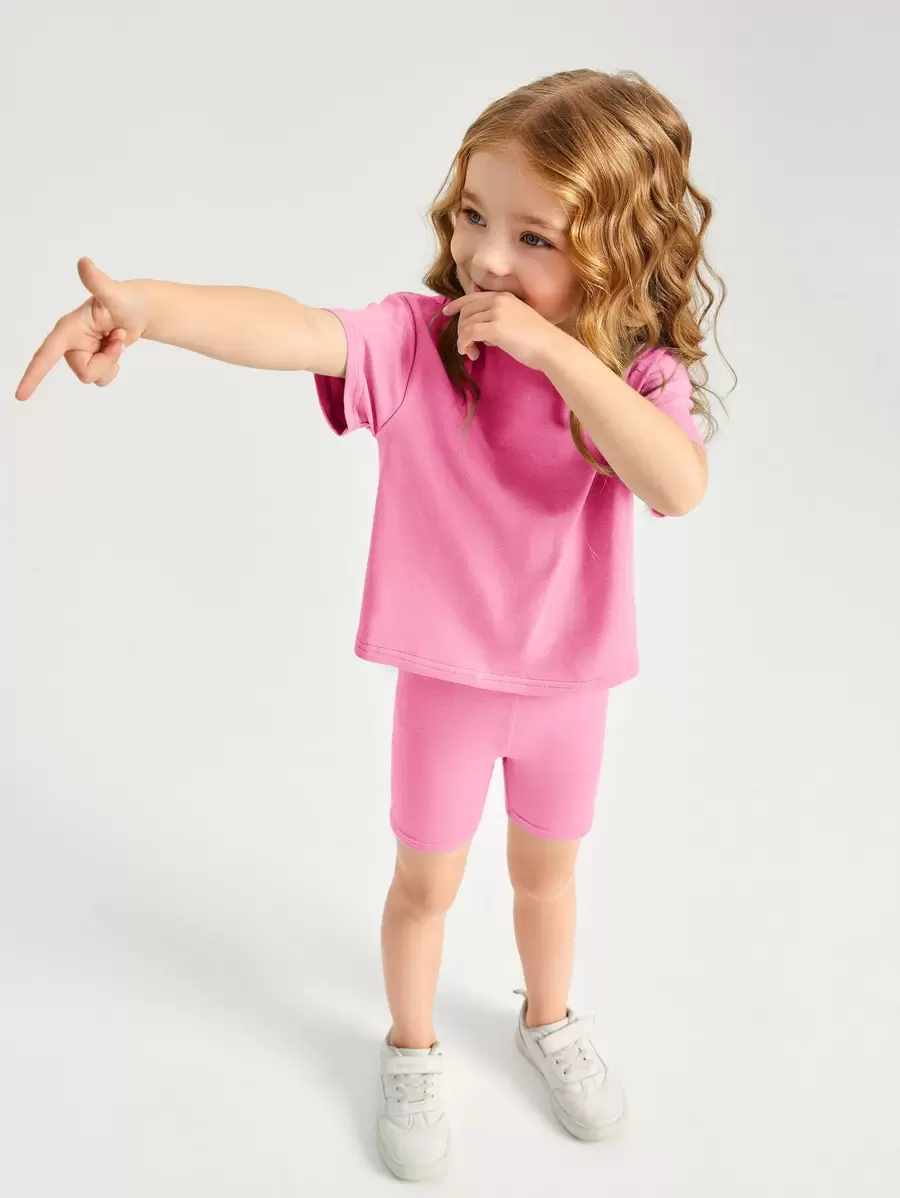 Young Girl Cotton Drop Shoulder Top & Biker Shorts Set