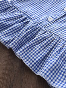 Niñitas Shorts con top de tirantes de guingán bajo con fruncido - Azul y blanco - Ver 4