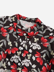 Girls Solid Cami Top & Floral Print Blouse & Shorts - Multicolor - View 3