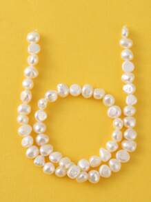 1strand 7mm Natural Pearl Beaded DIY Jewelry Accessory - White - View 1