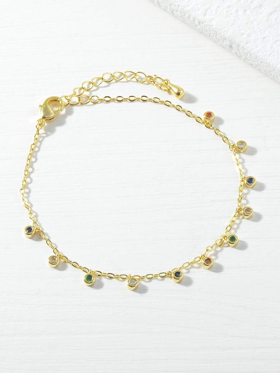 方晶鋯石吊墜手環 - 金黃色 - 查看 1