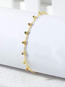 方晶鋯石吊墜手環 - 金黃色 - 查看 3