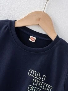 男孩遊戲手柄和標語圖案T恤 - 藏蓝色 - 查看 3