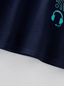 男孩遊戲手柄和標語圖案T恤 - 藏蓝色 - 查看 6