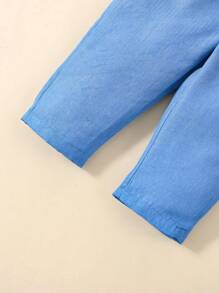 Áo liền quần Em bé Xù Nút phía trước màu trơn Dễ thương - Màu xanh lam - Xem 3