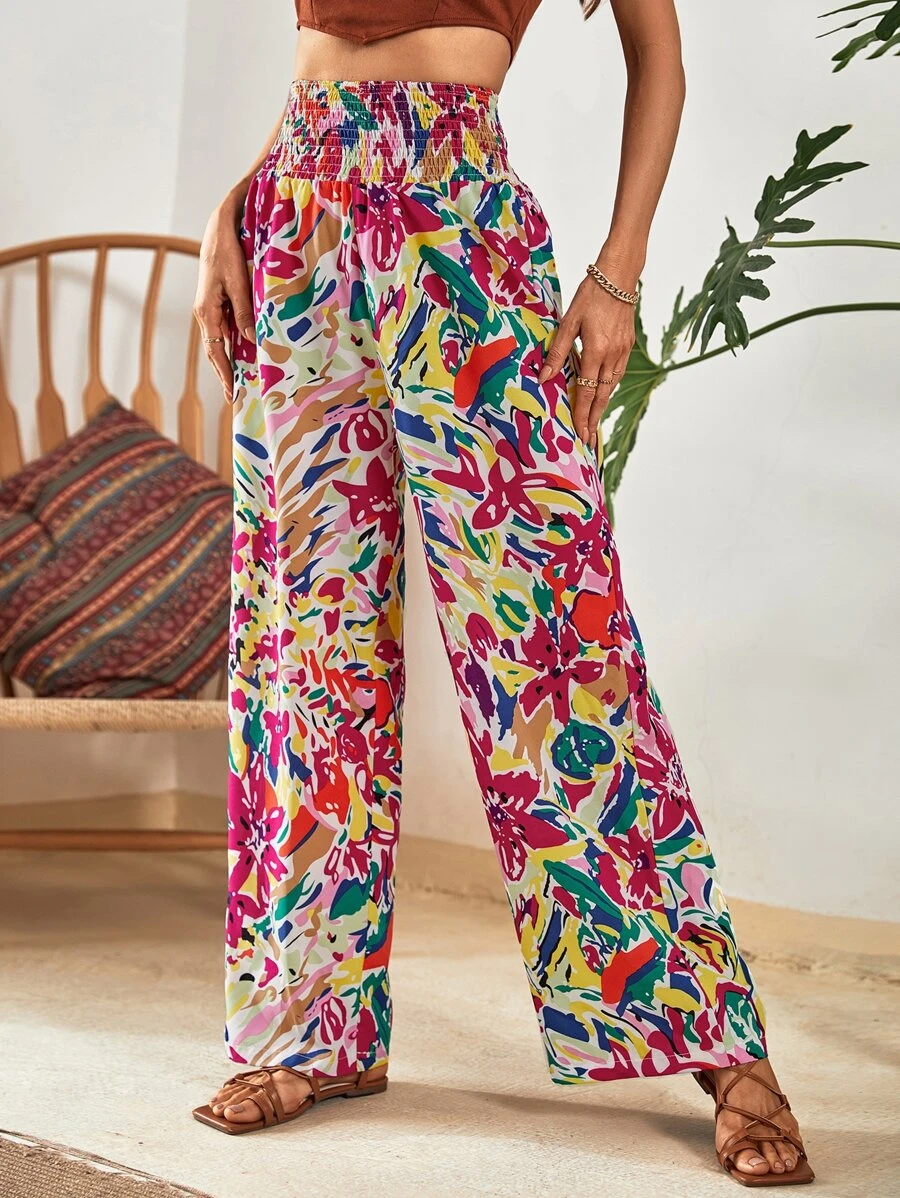 SHEIN VCAY Quần nữ Dải chun Tất cả trên in Boho - Nhiều màu - Xem 1