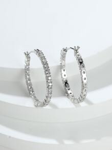 Cubic Zirconia Hoop Earrings - Silver - View 2