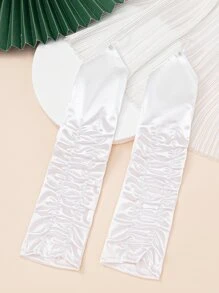 1 双白色长款新娘手套优雅婚礼手套，适合新娘穿着秋季服装 - 白色 - 查看 3