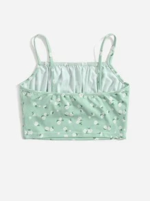 SHEIN Tween Girl Ditsy Floral Ruched Bust Crop Cami Top - Mint Green - View 2