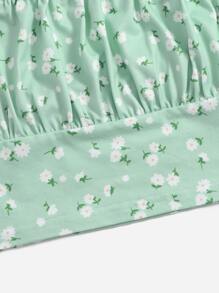 SHEIN Tween Girl Ditsy Floral Ruched Bust Crop Cami Top - Mint Green - View 3