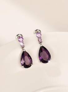 Cubic Zirconia Water Drop Earrings - Purple - View 3