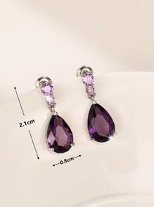 Cubic Zirconia Water Drop Earrings - Purple - View 4