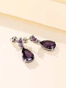 Cubic Zirconia Water Drop Earrings - Purple - View 5