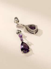 Cubic Zirconia Water Drop Earrings - Purple - View 7