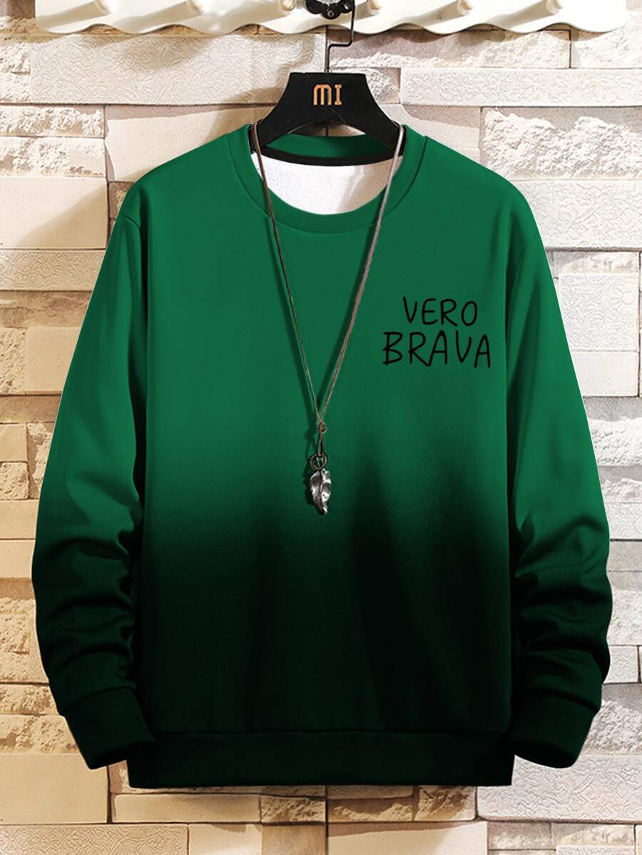 Manfinity EMRG Men Letter & Ombre Print Sweatshirt - Green - View 1
