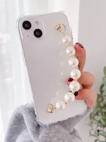 Thiết kế ngọc trai & dây đeo cổ tay Vỏ điện thoại mềm Tương thích với Iphone15/15promax/15pro/15plus/11/12/13/14promax/xs/xr/11pro/11promax/12pro/12promax/13pro/13promax/7plus/14pro/14promax/14plus/ 7plus/8plus/8/se2 - Trong sáng - Xem 2