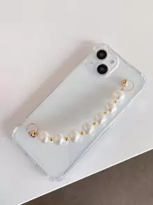 Thiết kế ngọc trai & dây đeo cổ tay Vỏ điện thoại mềm Tương thích với Iphone15/15promax/15pro/15plus/11/12/13/14promax/xs/xr/11pro/11promax/12pro/12promax/13pro/13promax/7plus/14pro/14promax/14plus/ 7plus/8plus/8/se2 - Trong sáng - Xem 3