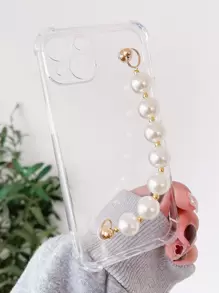 Thiết kế ngọc trai & dây đeo cổ tay Vỏ điện thoại mềm Tương thích với Iphone15/15promax/15pro/15plus/11/12/13/14promax/xs/xr/11pro/11promax/12pro/12promax/13pro/13promax/7plus/14pro/14promax/14plus/ 7plus/8plus/8/se2 - Trong sáng - Xem 4