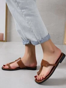 1 Pair Women Brown Thong Flat Slides Sandals For Outdoor Wear,Flip Flops,Spring Summer Outfits - Brown - View 4