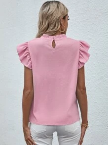 Chiquease Mock Neck Frill Trim Ruffle Blouse - Pink - View 2