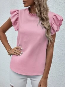 Chiquease Mock Neck Frill Trim Ruffle Blouse - Pink - View 5