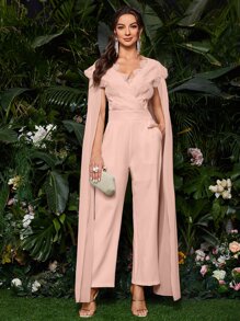 Modelyn 斗篷袖提花蕾絲貝殼邊連身褲 - 淺粉色 - 查看 5