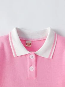 嬰兒條紋飾邊Polo領褶皺連衣裙