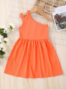SHEIN Toddler Girls One Shoulder Cut Out Dress - Orange - View 1